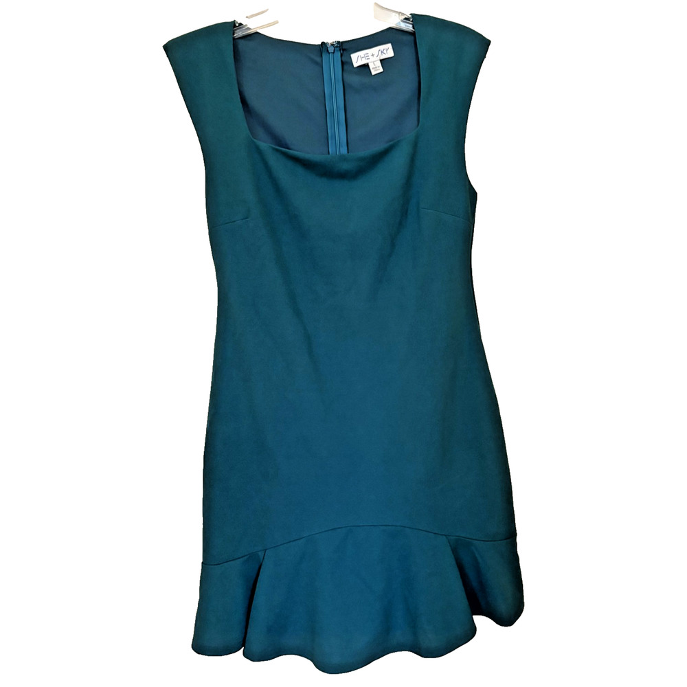 She + Sky Boutique Teal Green Blue Ruffle Dress Size Large